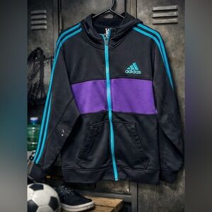 Adidas Colorblock Zip Hoodie • Youth Athletic Jacket • Teal Purple Black Track